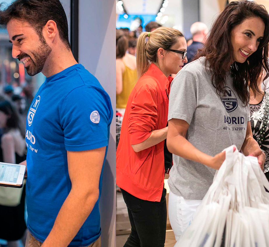 Distribución de merchandising en la inauguración de la tienda de North Sails