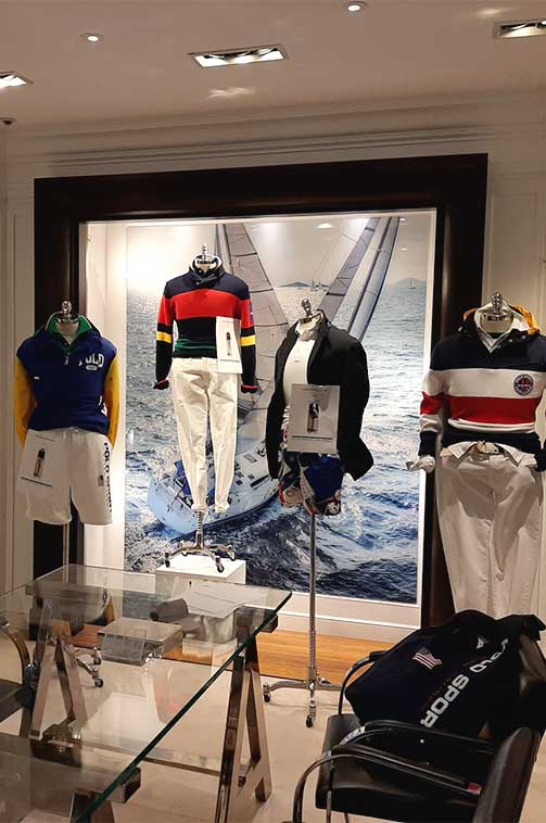 Decoración gráfica para una showroom de Ralph Lauren en Madrid