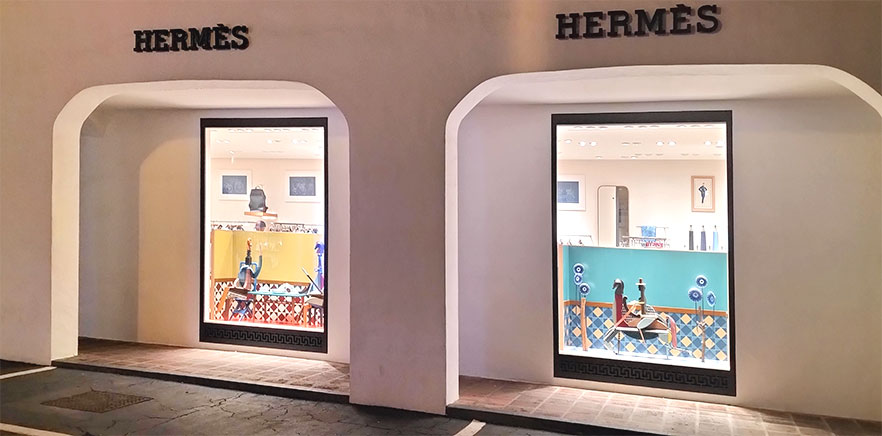Impresión gráfica para el escaparate de una boutique Hermès