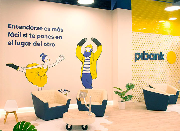 Comunicación visual para el banco Pibank en Valencia