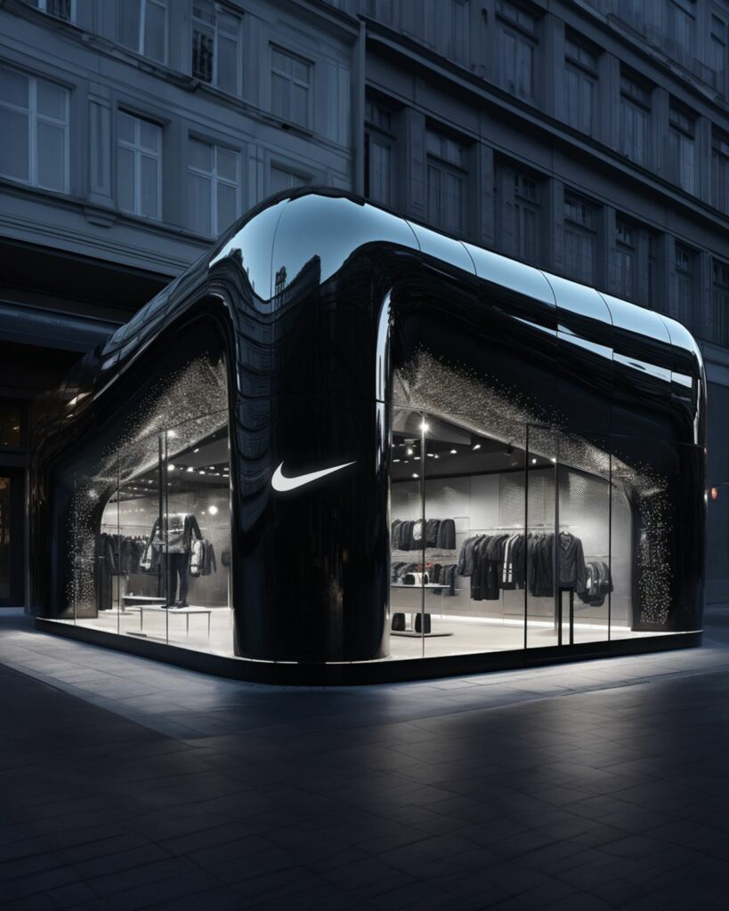 Pop-Up Store de Nike Noir. Creado por IA.