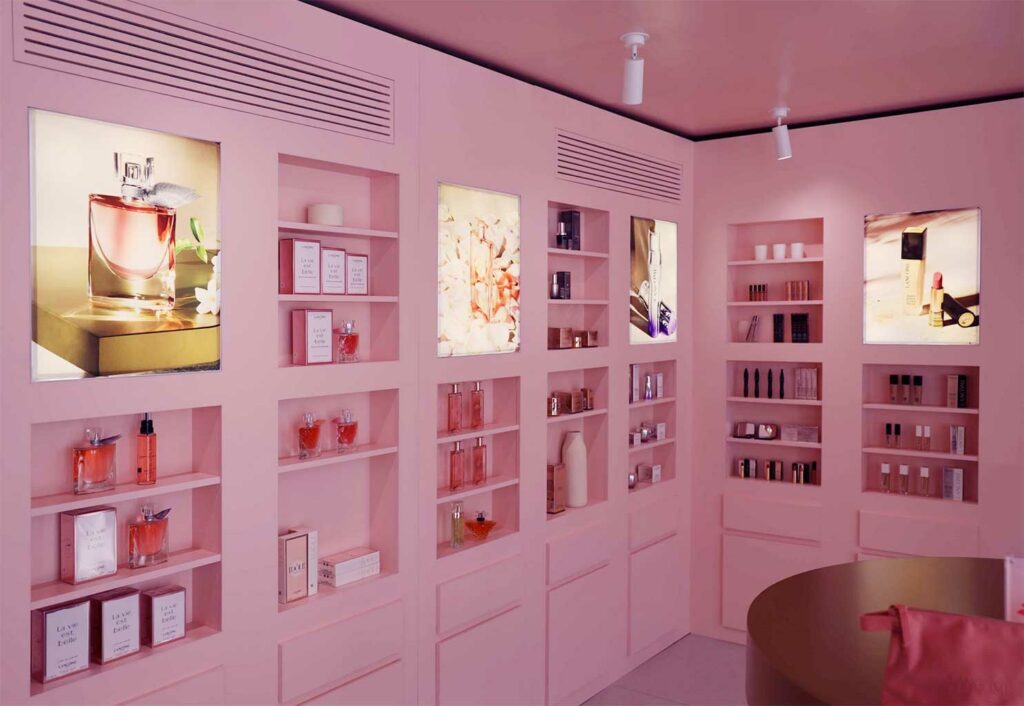 Mobiliario integrado pop up store Lancôme