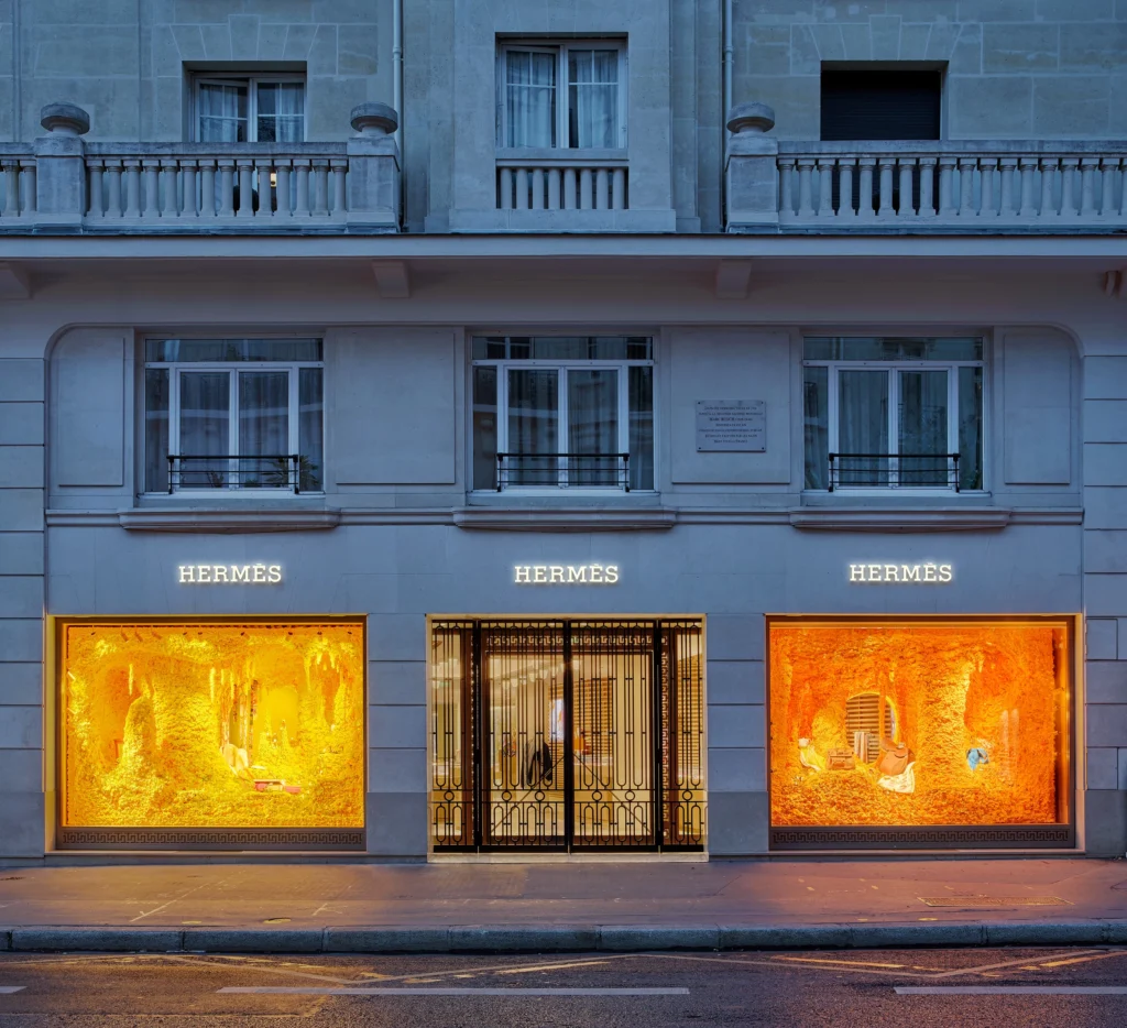 View of the Hermés Caves summer window displays